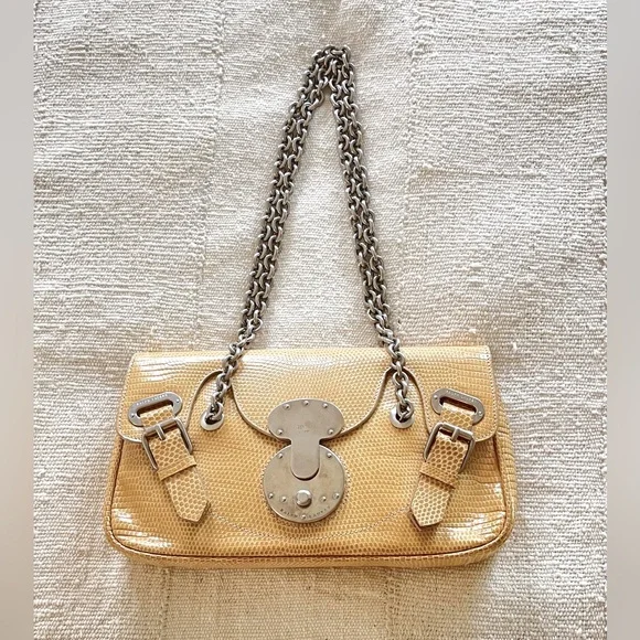 Authentic Vintage Ralph Lauren Collection lizard Skin Chain Handle Handbag - Picture 2 of 16